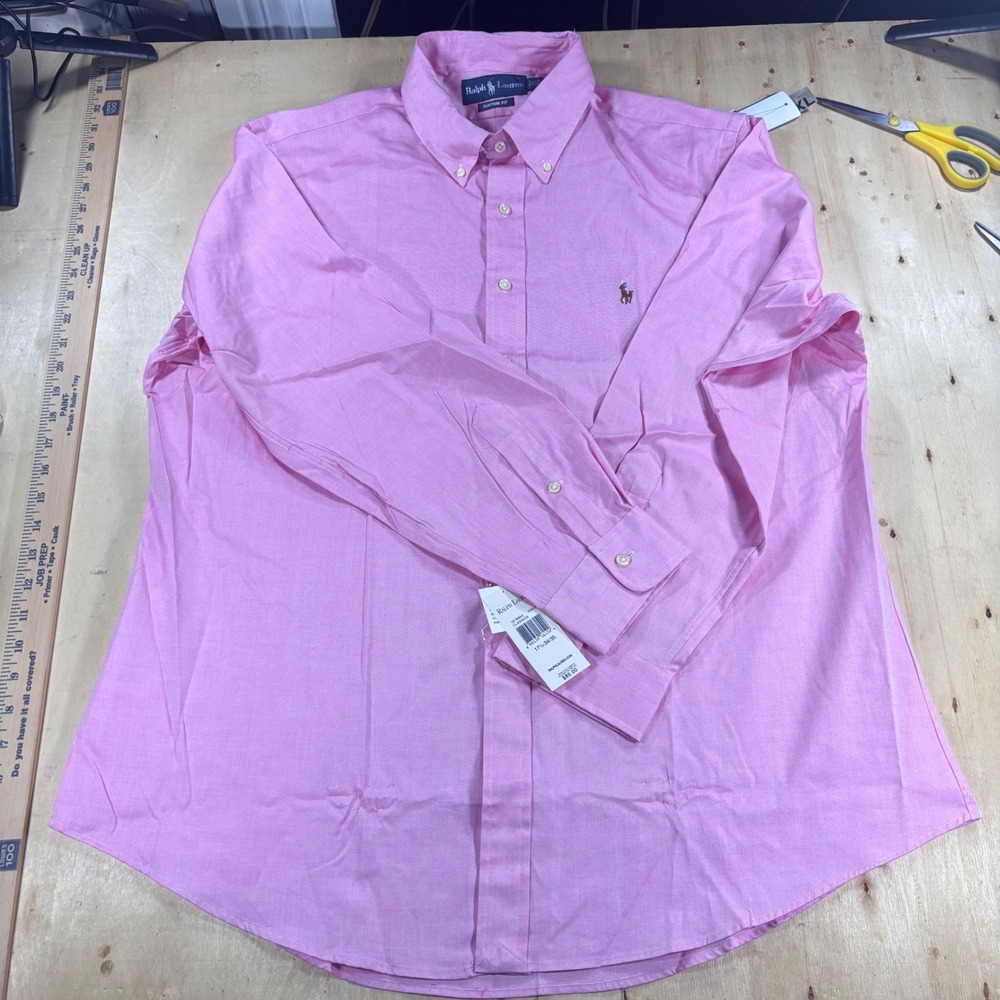 Polo Ralph Lauren Mens 17.5 34/35 Custom Fit Pink Oxford Button Down Shirt NWT